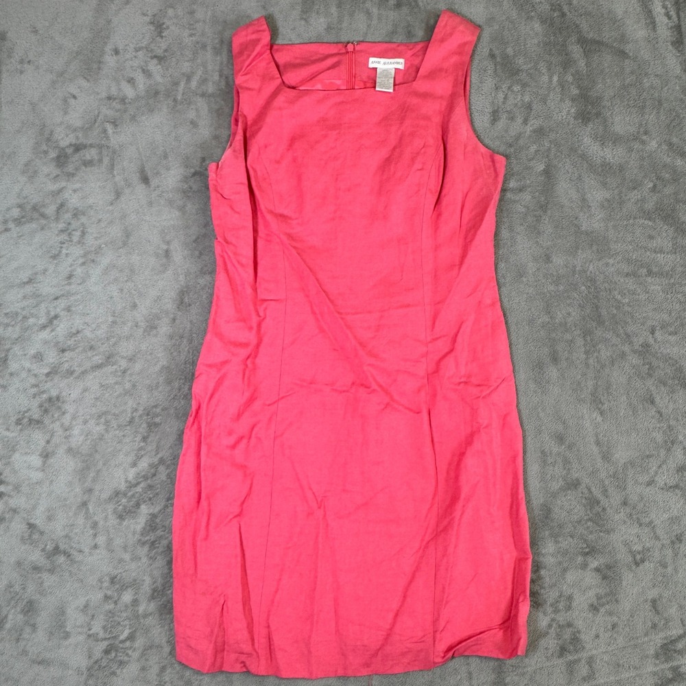 Annie Alexander Pink Linen Blend Sleeveless Sheath Dress Square Neck Size 6